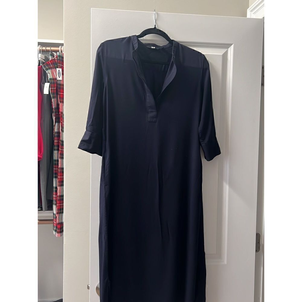 Uniqlo Black Midi Button Down Shirt Dress XS